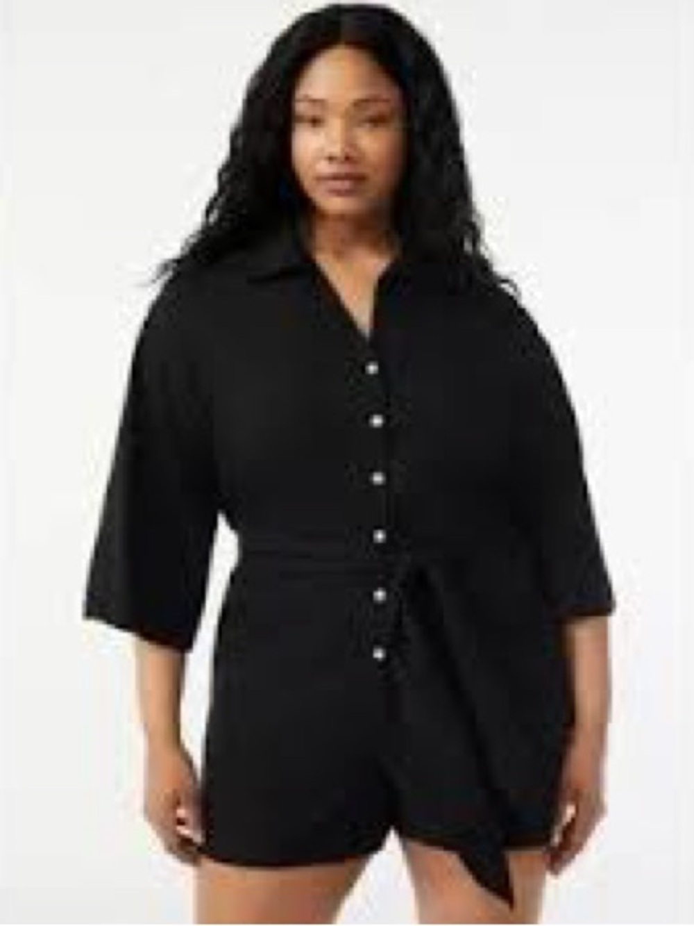 Free Assembly Black Linen-Blend Utility Romper (M)